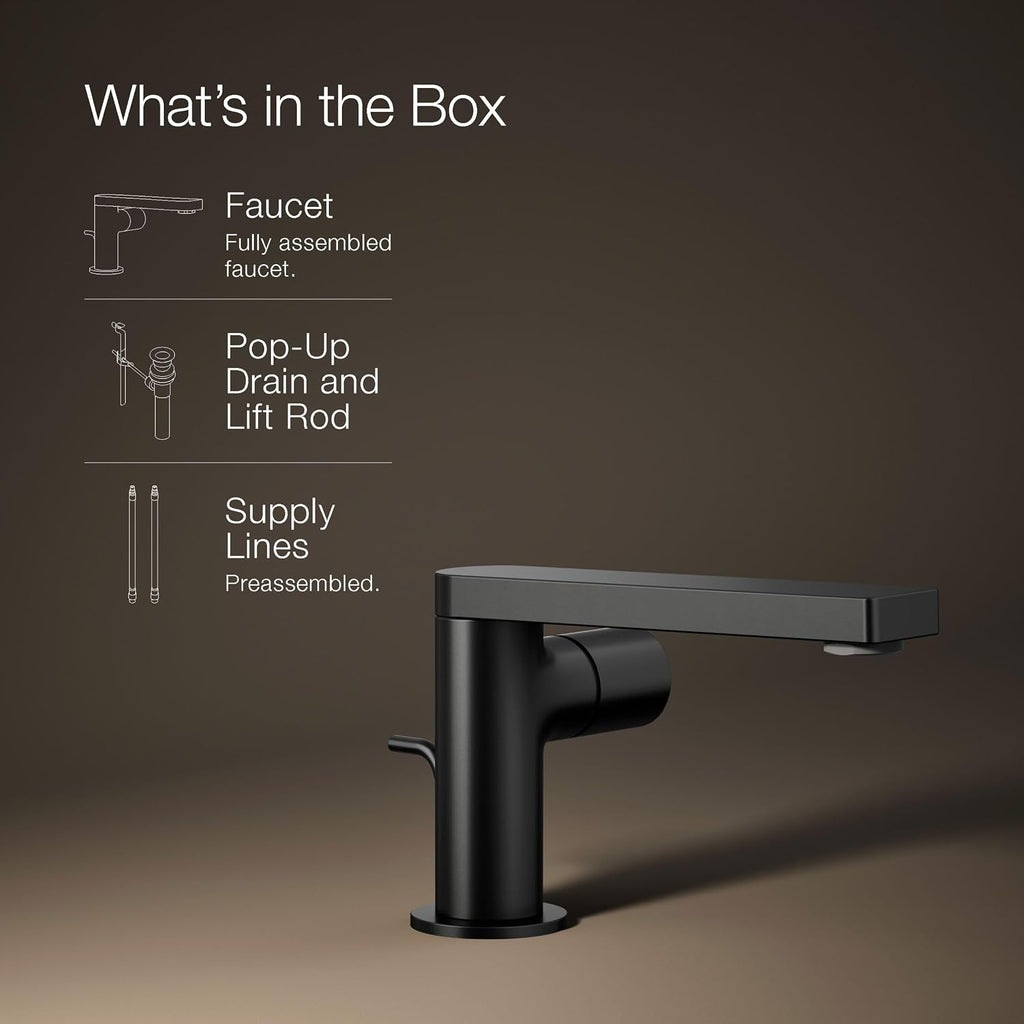 Kohler 73050-7-BL Composed® Single-Handle Bathroom Sink Faucet with Cylindrical Handle, 1.2 gpm, Matte Black
