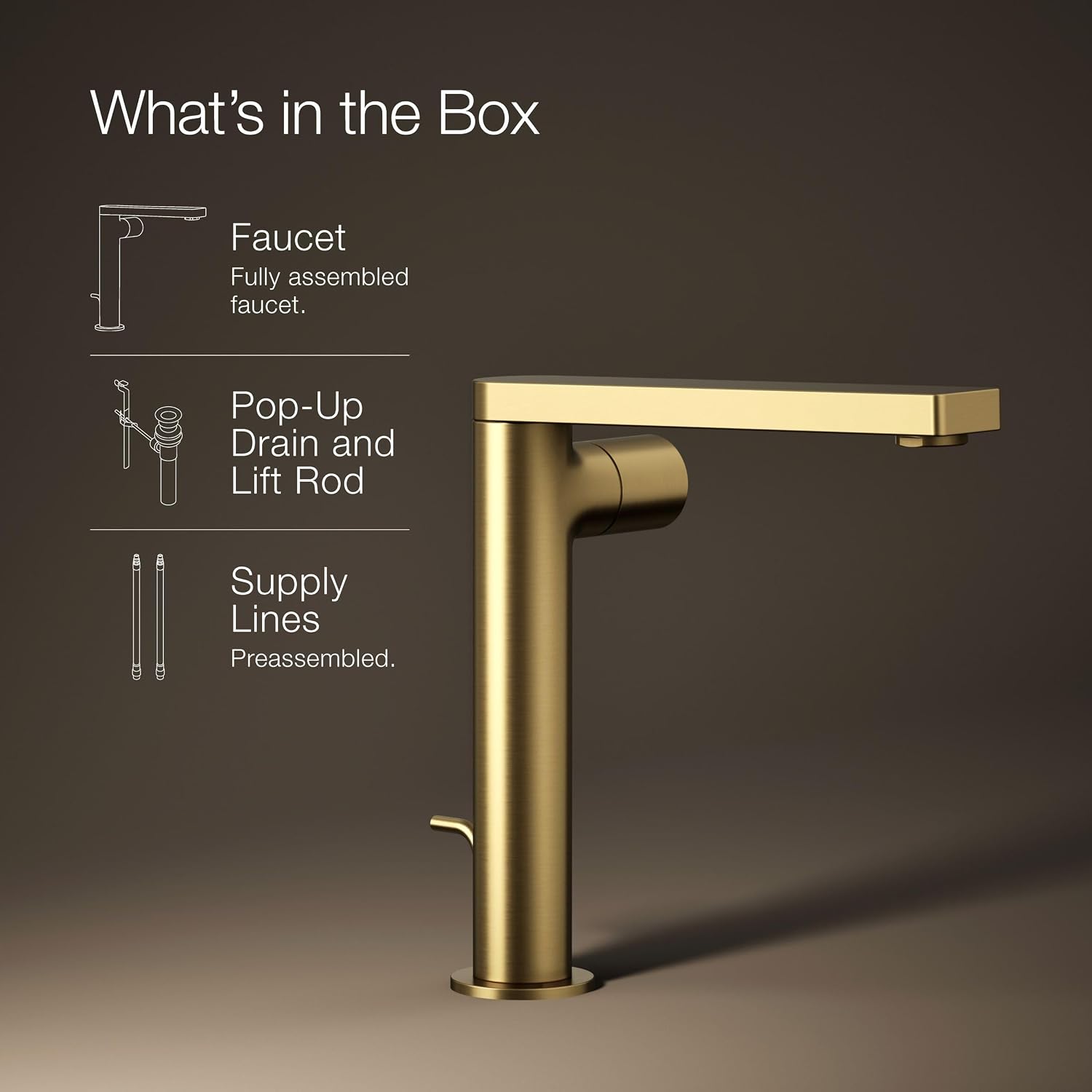Kohler 73159-7-2MB Composed® Tall Single-Handle Bathroom Sink Faucet with Cylindrical Handle, 1.2 gpm, Vibrant Brushed Moderne Brass