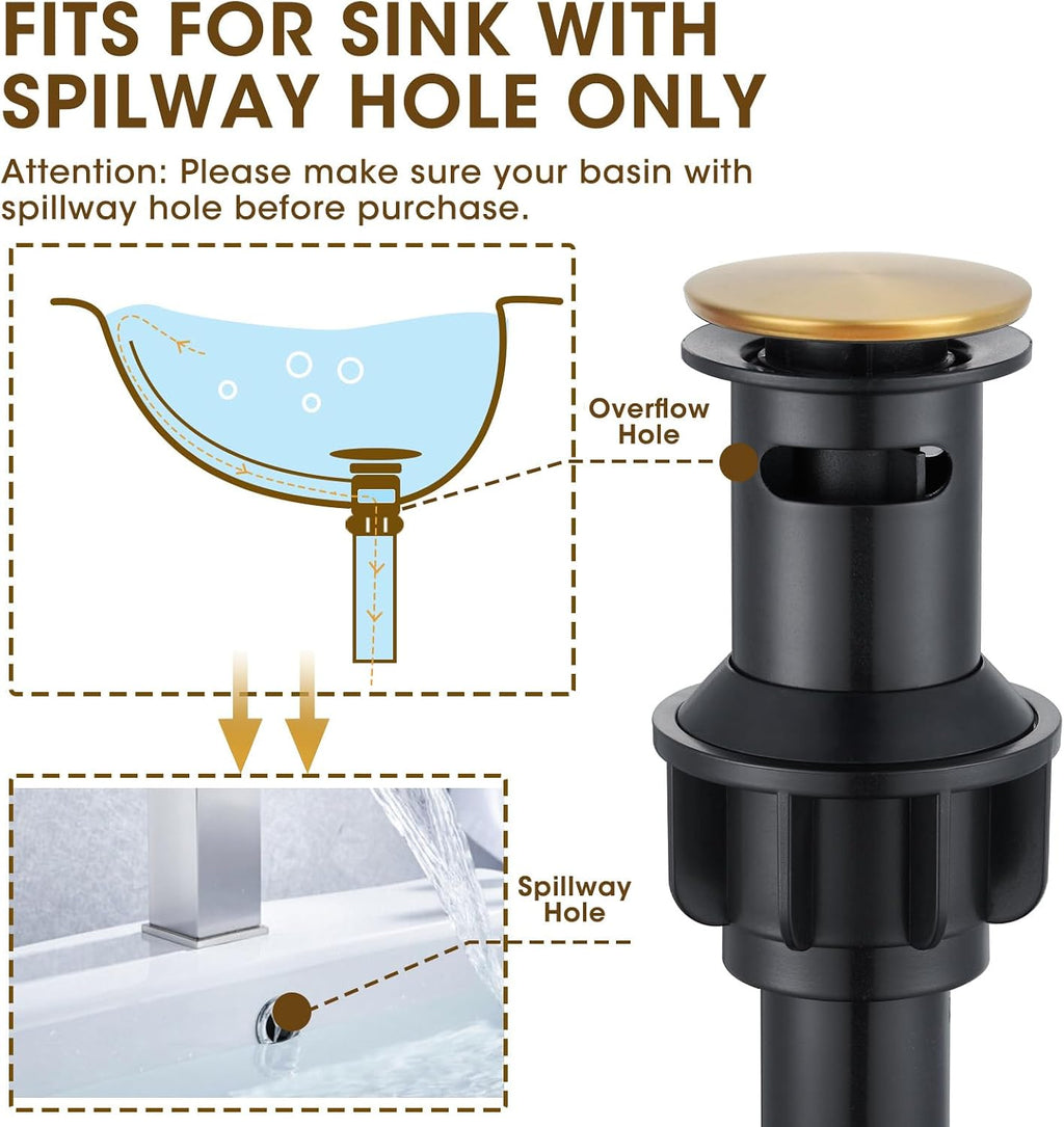 Brushed Gold Bathroom Faucet 8 Inch, Brass Bathroom Faucet, 3 Hole Gold Bathroom Faucet with Pop-Up Drain and 2 Supply Hoses for Vanity, Lavatory, RV Farmhouse (L2304-BG)