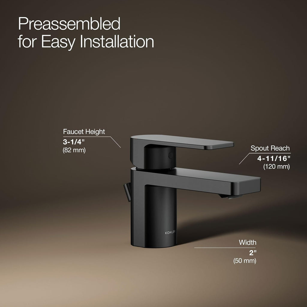 Kohler 24804-4-BL Parallel® Low Single-Handle Bathroom Sink Faucet, 1.2 gpm, Matte Black