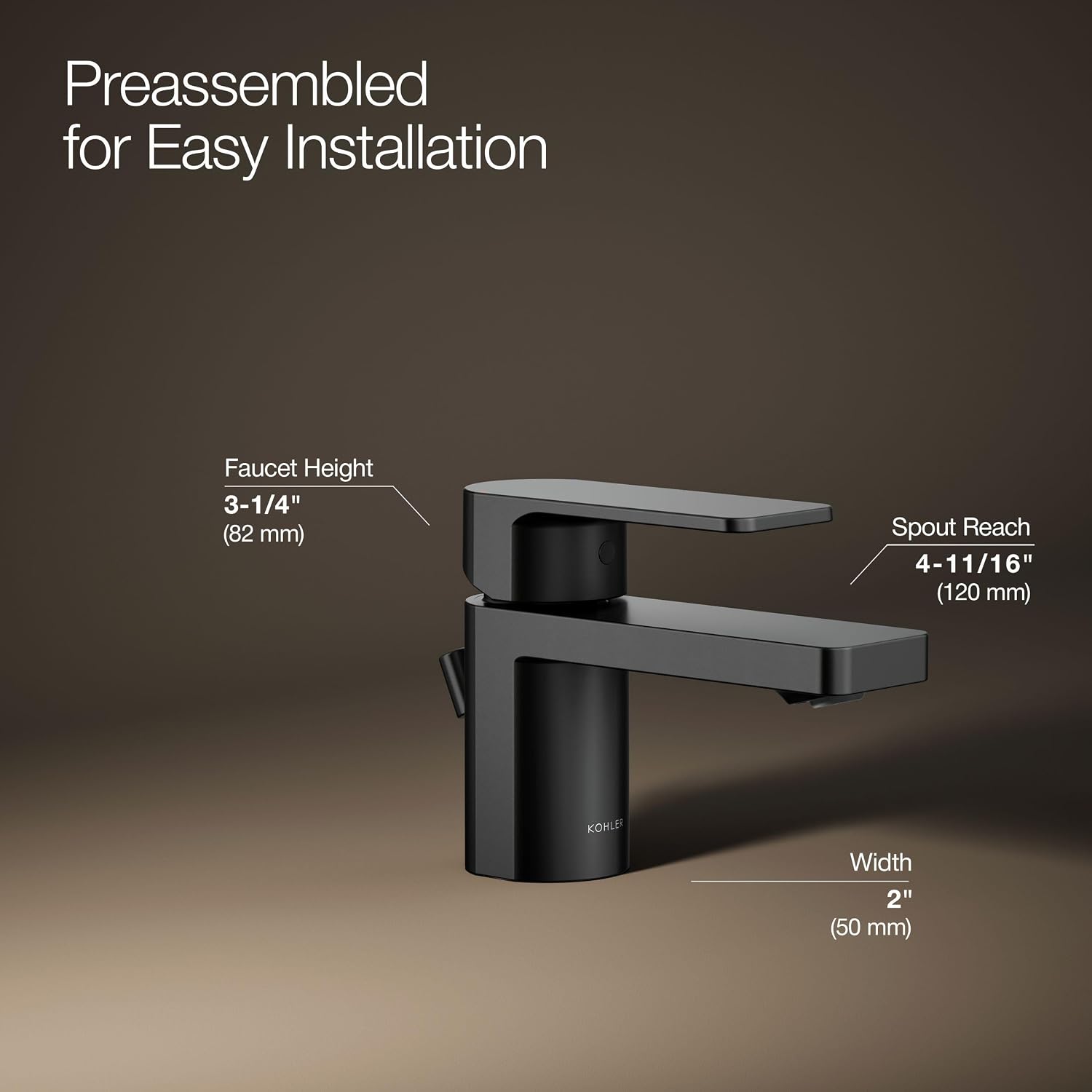 Kohler 24804-4-BL Parallel® Low Single-Handle Bathroom Sink Faucet, 1.2 gpm, Matte Black