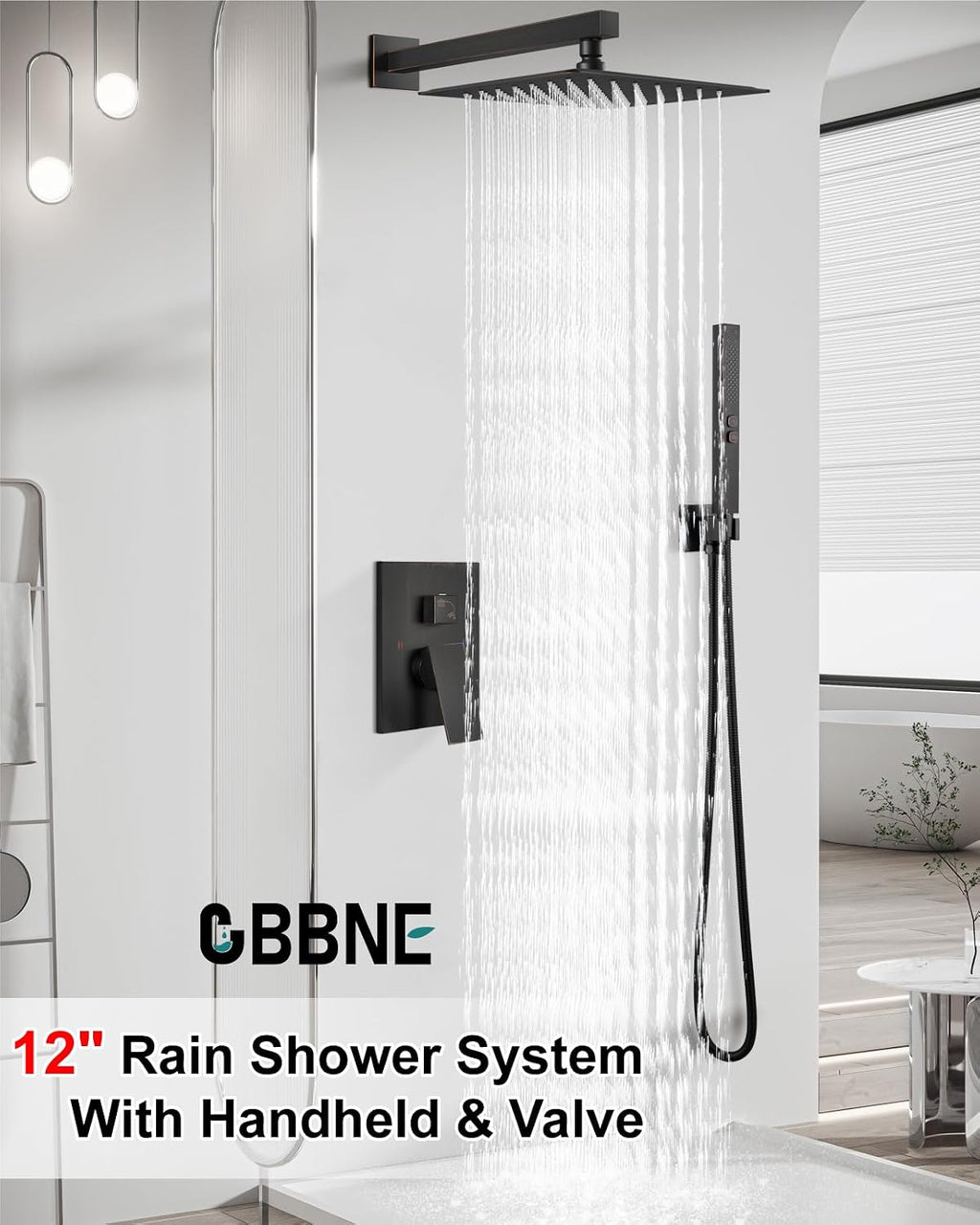 Shower Faucet Set Rainfall Shower System with Square Showerhead and Handle Set Fixture with 2 in 1 Function Handheld Sprayer Wall Mounted Trim Repair Kit Rough-in Valve 12 Inch Oil Rubbed Bronze