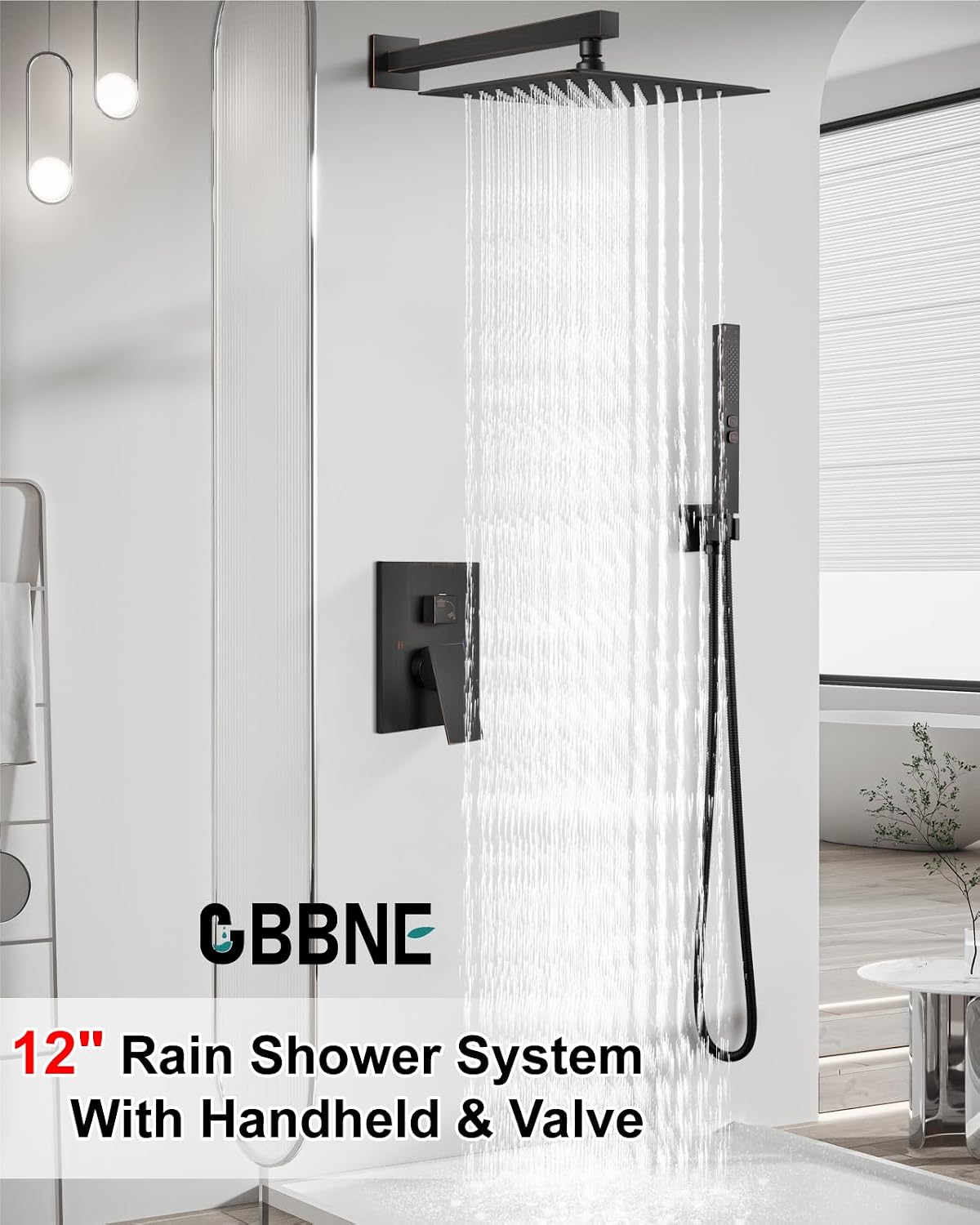 Shower Faucet Set Rainfall Shower System with Square Showerhead and Handle Set Fixture with 2 in 1 Function Handheld Sprayer Wall Mounted Trim Repair Kit Rough-in Valve 12 Inch Oil Rubbed Bronze