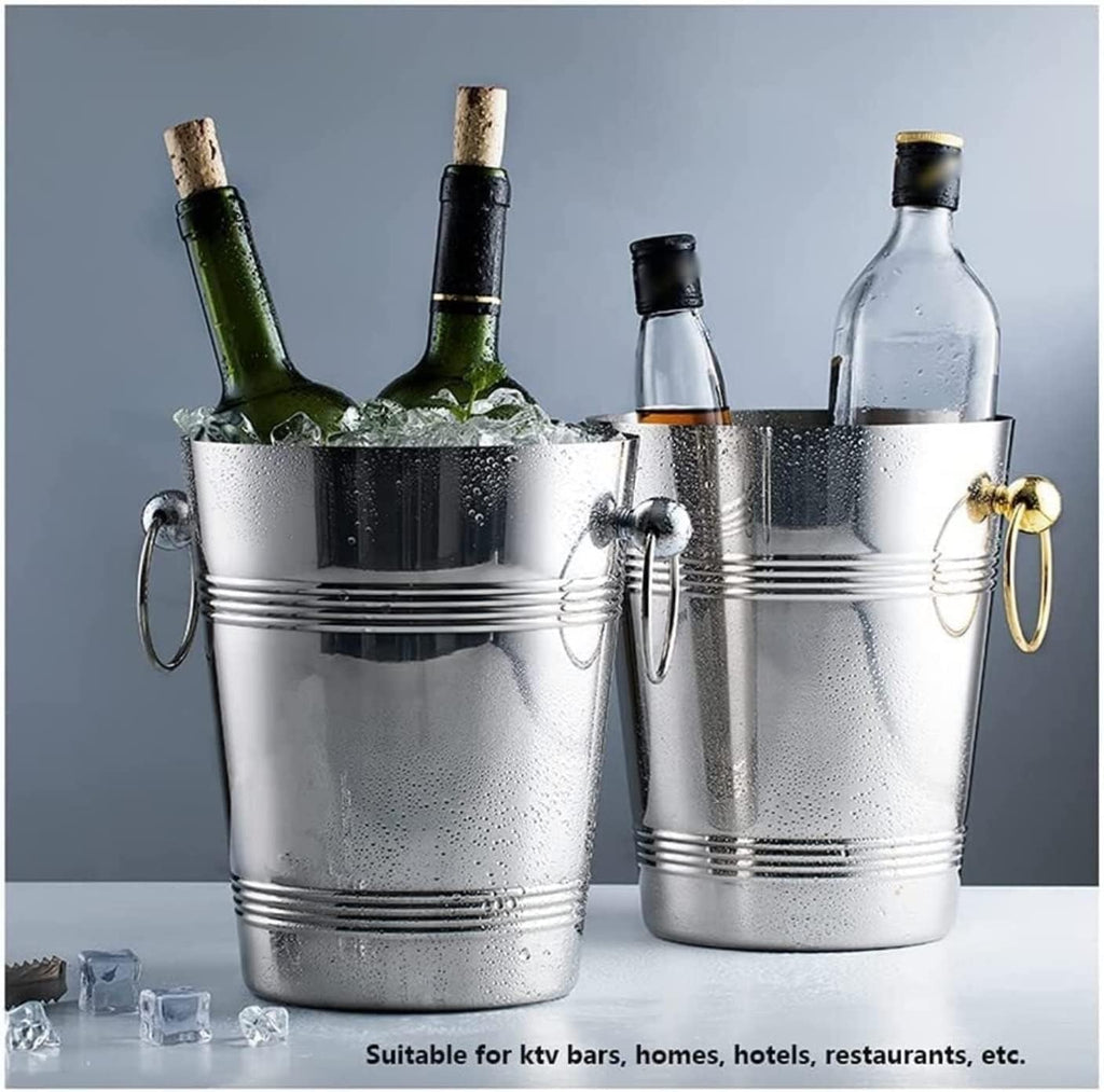 Ice Bucket Stainless Steel Ice Bucket Thickened Creative Champagne Cooler Barrel for Parties(Gold)