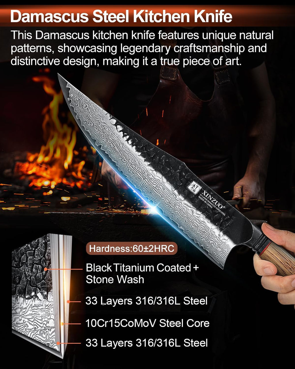 XINZUO 10 inch Professional Chef Knife,67 Layers 10Cr15CoMov High Carbon Damascus Steel Knife For Kitchen,Very Sharp，White Oak + Red G10 Gasket Handle