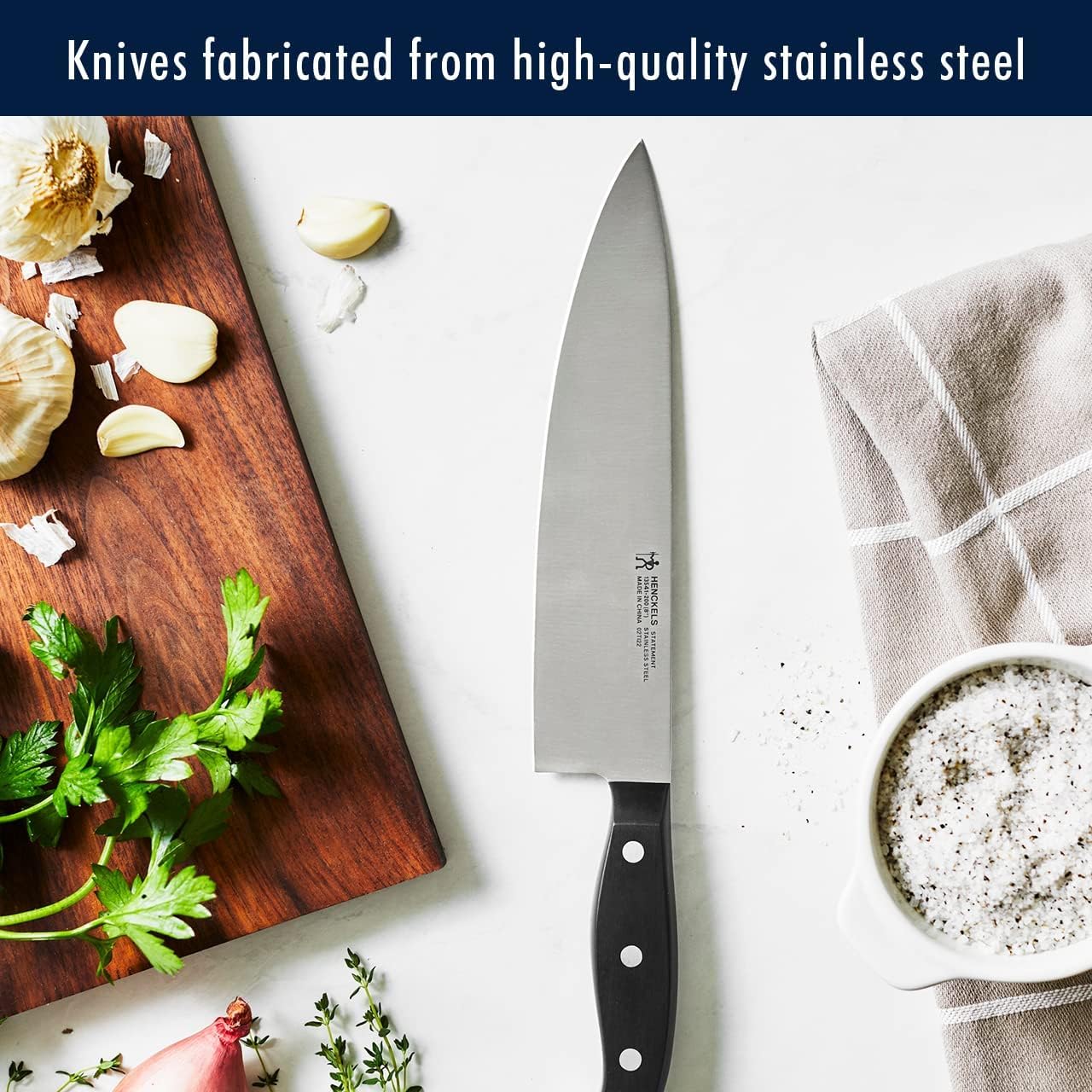 HENCKELS Statement Premium Quality 15-Piece Knife Block Set, Natural, Razor-Sharp, German Engineered Informed by 100+ Years of Mastery, Lightweight and Strong, Dishwasher Safe
