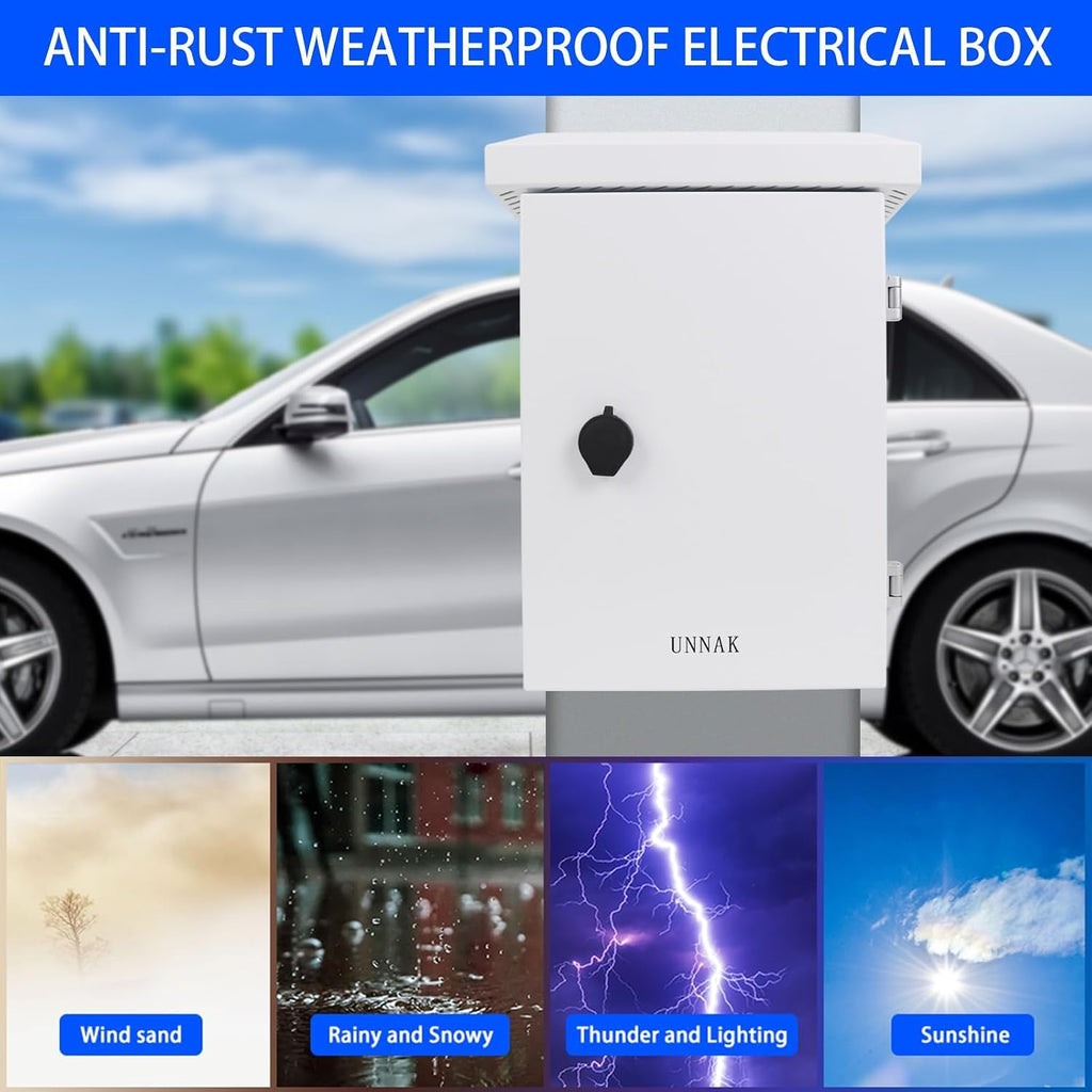Outdoor Electrical Box NEMA Enclosure - 19.7x15.7x11.8 Network Weatherproof Exterior Box Ventilated Enclosure hinged Galvanized Electrical Ventilation Design(500x400x300mm)