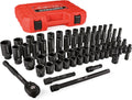 66-Pieces 1/2' Drive Impact Socket Set, 6-Point Deep & Standard, CR-V Steel, Metric & SAE from 5/16'-1-1/4',8-24mm, Includes Ratchet Handle & Extension Bar