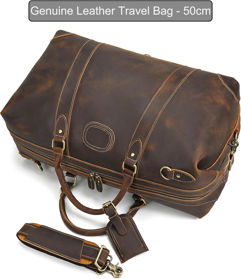 LUUFAN Full-grain Genuine Leather Travel Bag Large Capacity Luggage Duffel Bag for Men Shoulder Handbag Holiday Business Trip Bag, Brown