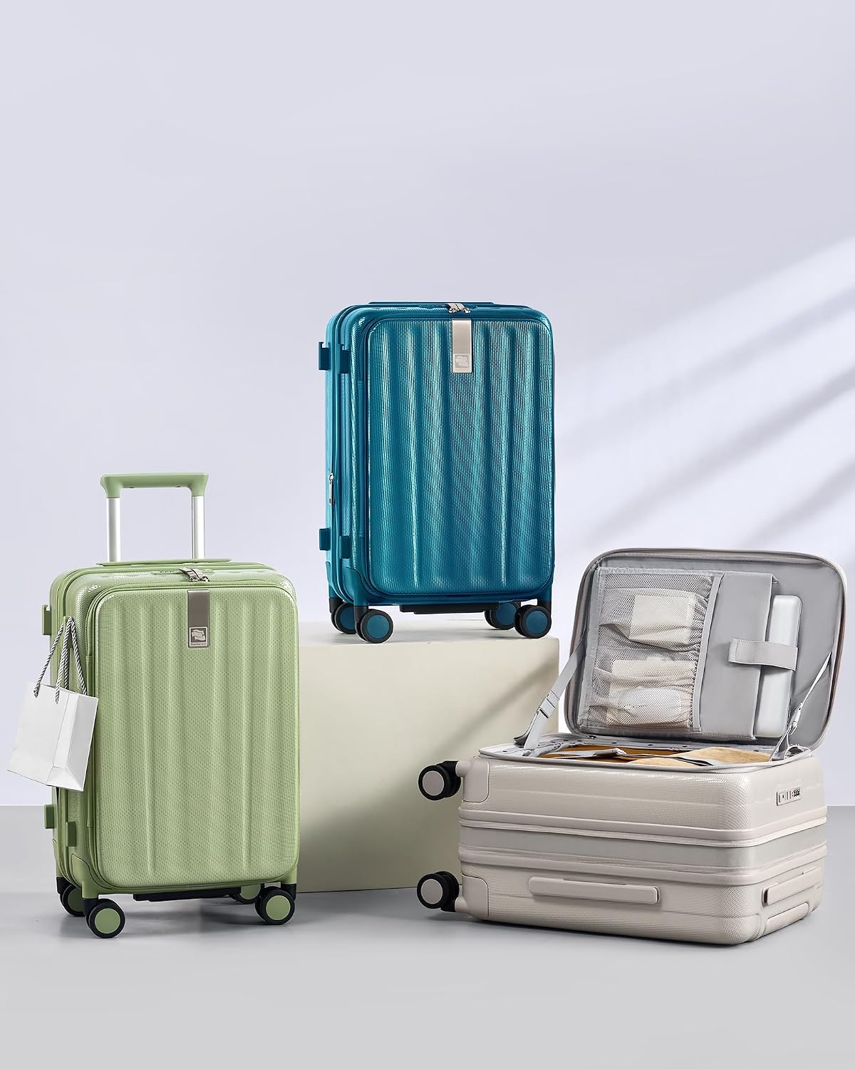 Hanke 24 Inch Expandable Luggage Top Opening Checked Bag Luggage Hard Shell Suitcases with Wheels Lightweight Travel Luggage Medium Suitcase with Lock for Woman Men-Caribbean Blue