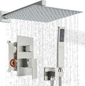 Shower Faucet Set Brushed Nickel Shower System with 12 Inches Rain Shower Head and Handheld Sprayer Wall Mounted Shower Fixture Set with Brass Shower Valve