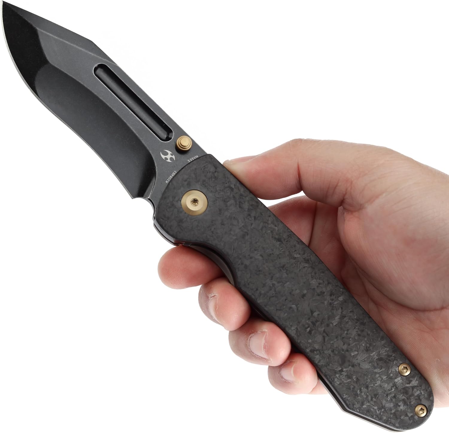 KANSEPT Superhawk Pocket Knives, 3.89'' Blackwash CPM S35VN Steel Sharp Blade, Titanium and Shred Carbon Fiber Handle, Thumb Stud for Edc and Outdoor, 9.03'' Camping Folding Hiking Knive K1084B2