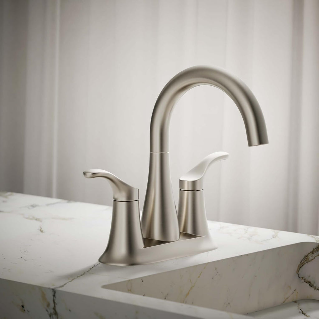 KOHLER K-27388-4K-BN Simplice® Centerset Bathroom Sink Faucet, Two Lever Handles and Clicker Drain, Bathroom Faucets, 1.0 GPM, Vibrant Brushed Nickel