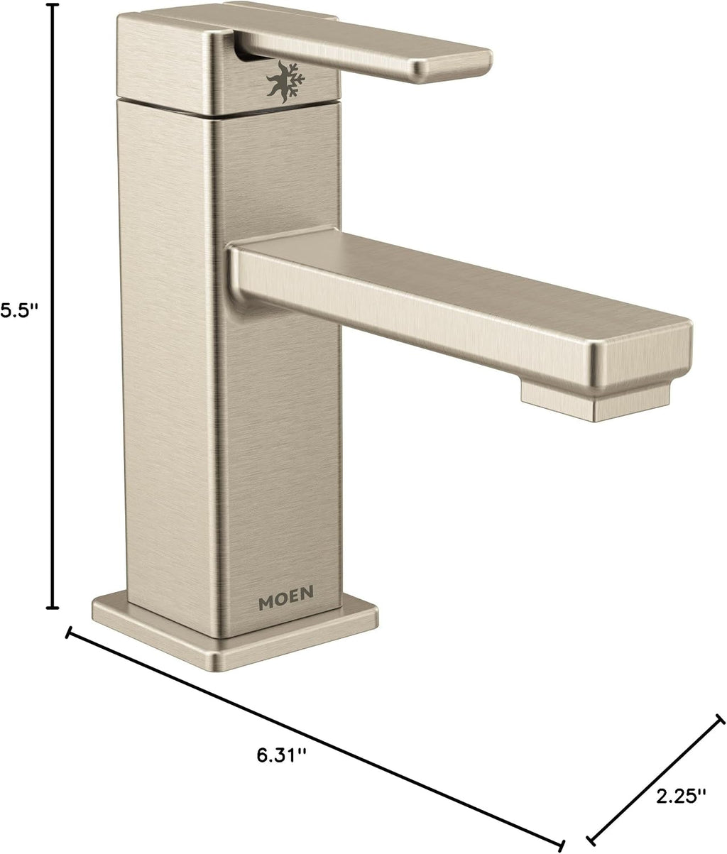 Moen S6710BN 90 Degree One-Handle Single Hole Modern Bathroom Sink Faucet, Brushed Nickel