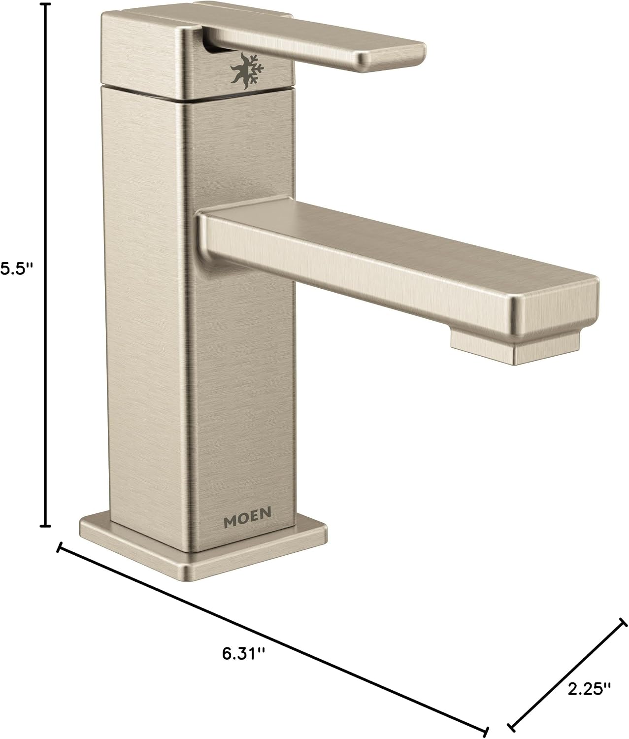 Moen S6710BN 90 Degree One-Handle Single Hole Modern Bathroom Sink Faucet, Brushed Nickel