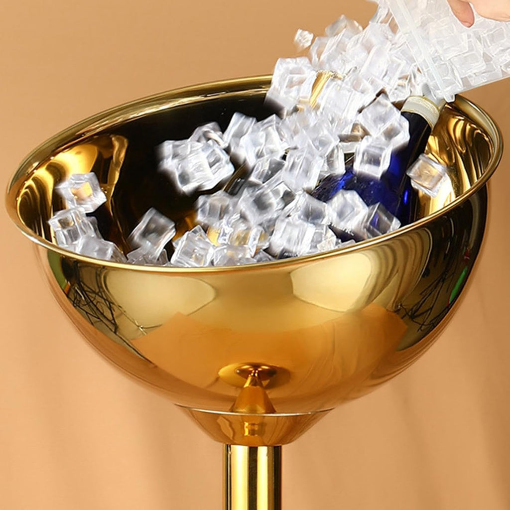 Vaveren Champagne Ice Bucket Wine Bucket on Stands Easy to Clean and Move Ice Bucket with Stand Standing Ice Bucket for BBQ KTV, Gold