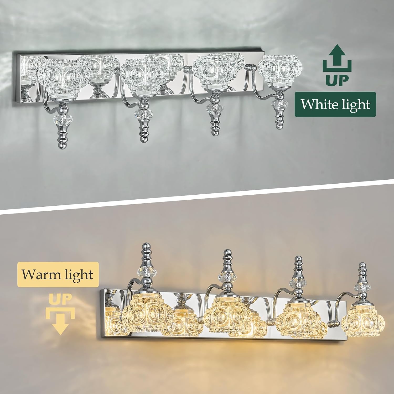 4-Light Vintage Bathroom Vanity Light Fixture Industrial Chrome with Glass Shade Vanity Light Fixtures Over Mirror Glass Bathroom Vanity Lighting Fixtures G9 Bulb Wall Lights