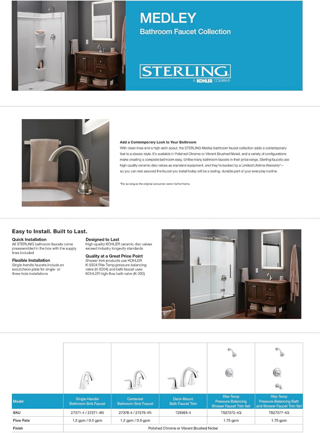 Sterling T29365-4-BL Medley Deck-Mount Bath Faucet Trim, Premium Durable Construction, Corrosion Resistant, Matte Black