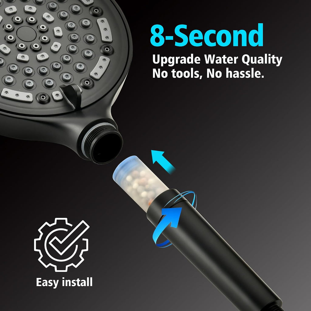 SUMERAIN Matte Black Shower System with Tub Spout, Modern Tub Shower Faucet with 6-Spray Filtered Handheld Shower Head
