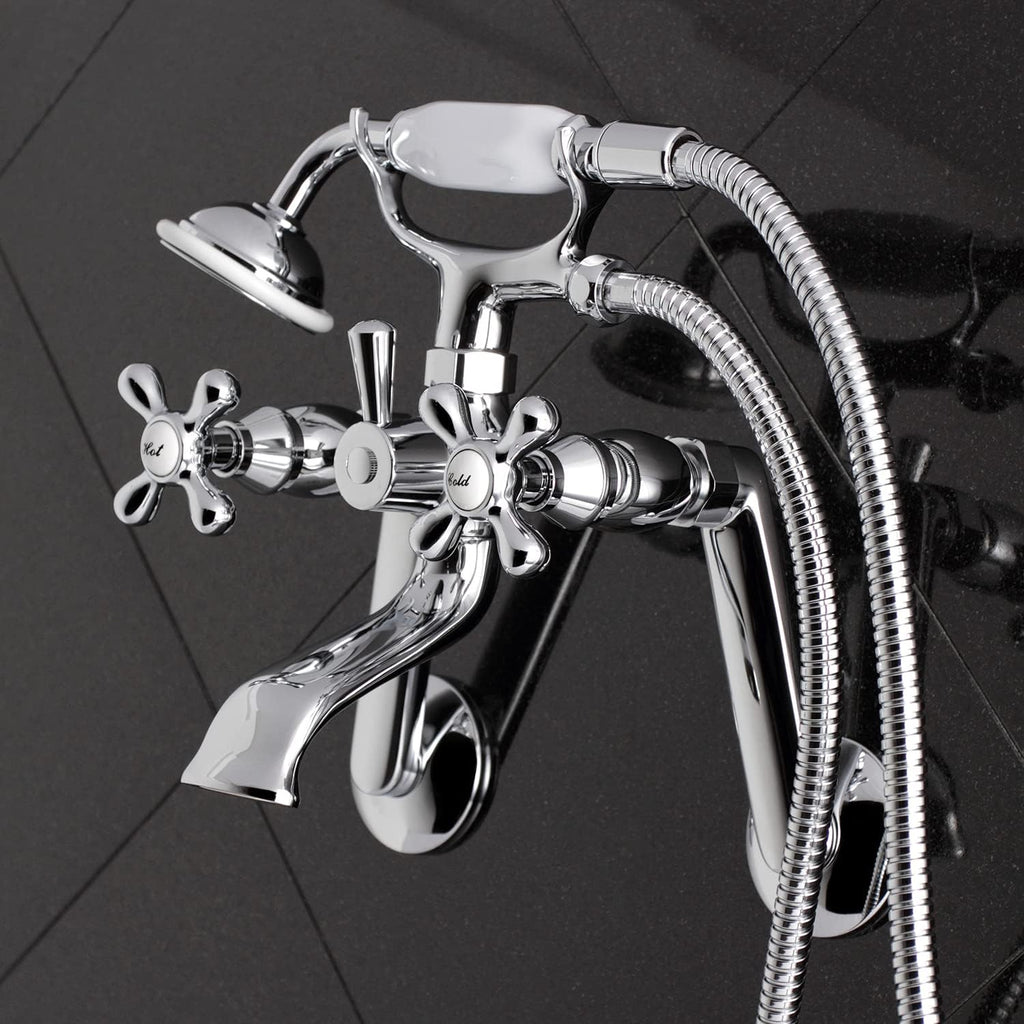 Kingston Brass KS269C Vintage Wall Mount Clawfoot Tub Filler with Hand Shower, Chrome, 9.13 x 7.5 x 6