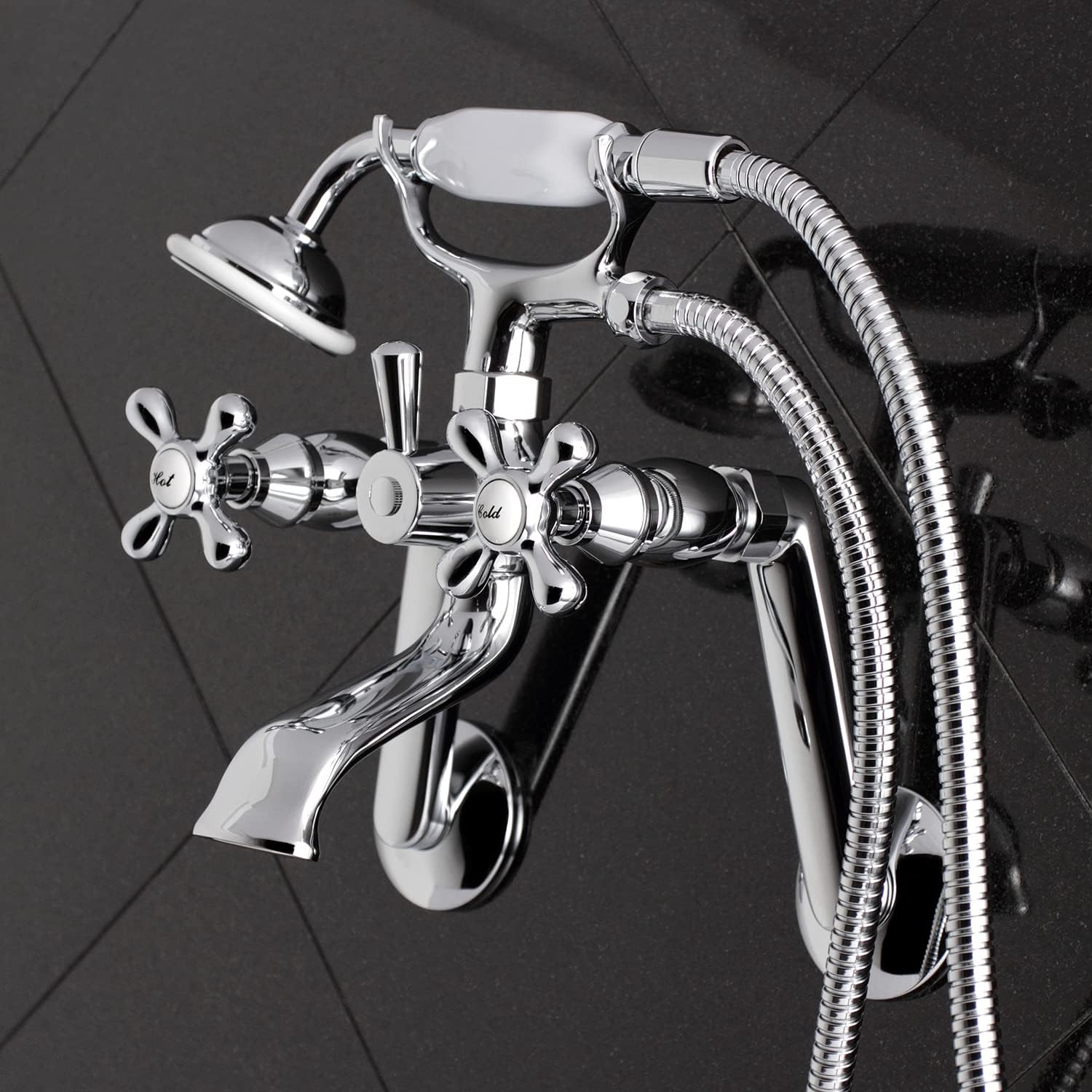 Kingston Brass KS269C Vintage Wall Mount Clawfoot Tub Filler with Hand Shower, Chrome, 9.13 x 7.5 x 6