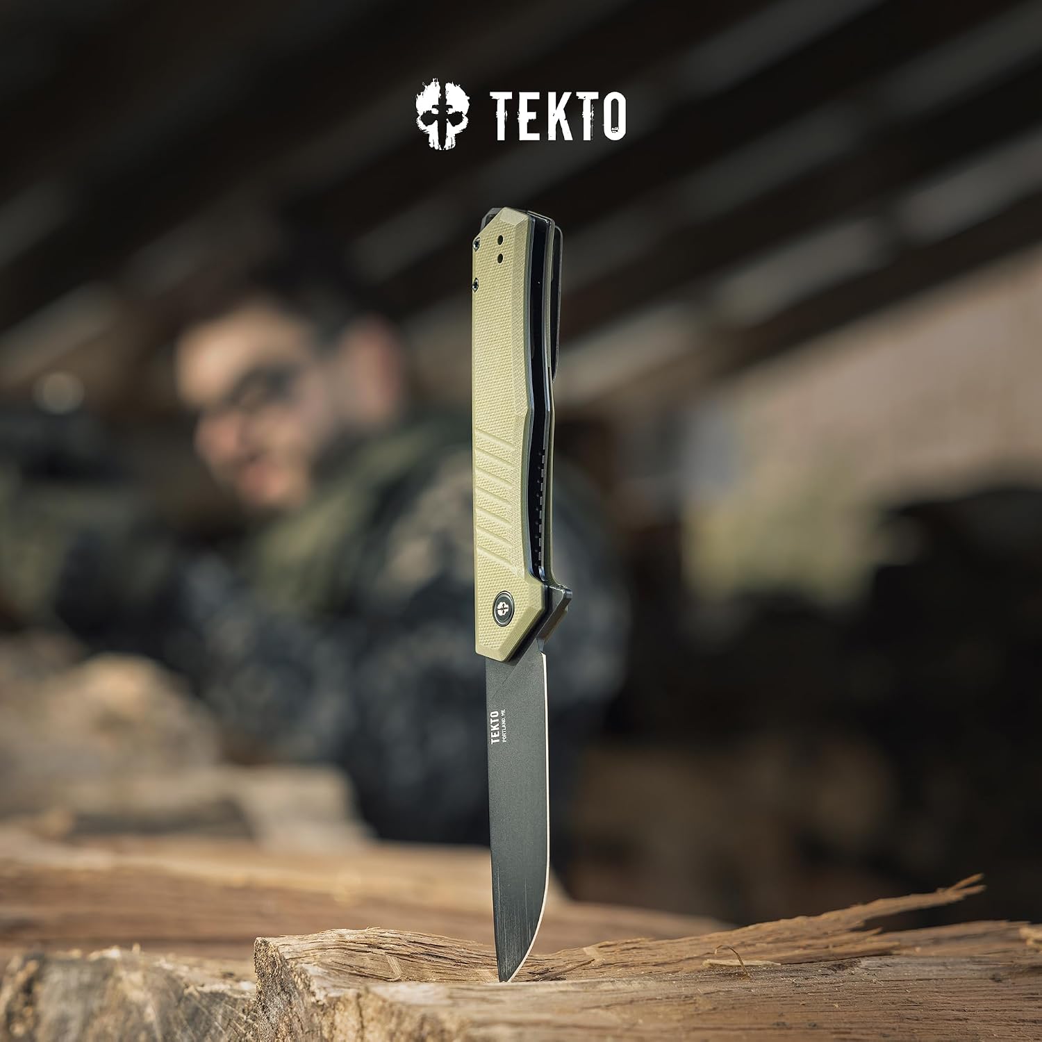 TEKTO F1 Alpha Folding Pocket Knife - Modified Straight Back Blade, Titanium Coated D2 Steel, Tactical Knife, EDC Folding Pocket Knives for Camping, Hunting & Backpacking - G10 OD Green, Black Accents