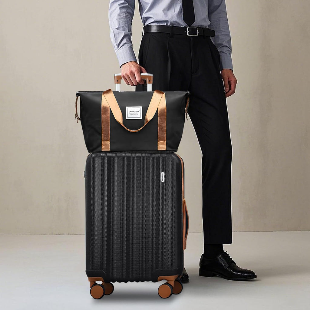 LARVENDER Luggage Set 6 Piece Large Suitcases with Wheels, Suitcase Set ABS Hard Shell Luggage Sets with Spinner Wheels, Carry On Luggage TSA Lock Travel Luggage for Men Women(Black)
