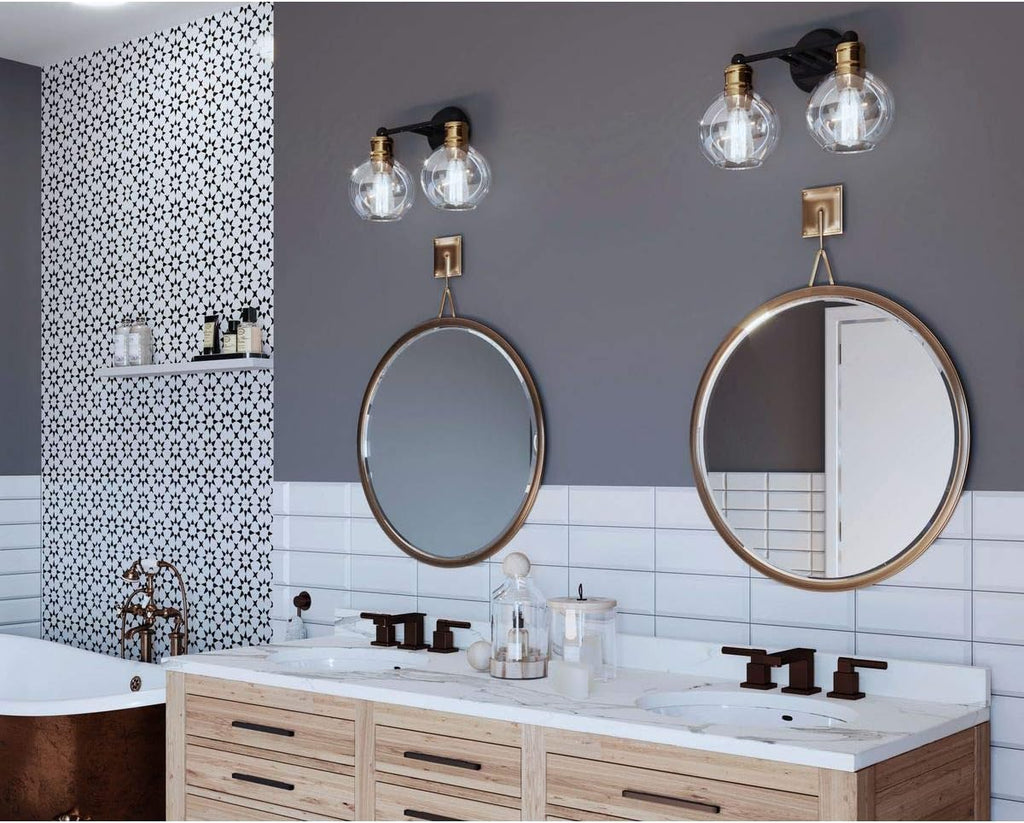Hansford Collection 2-Light Clear Glass Coastal Bath Vanity Light Antique Bronze