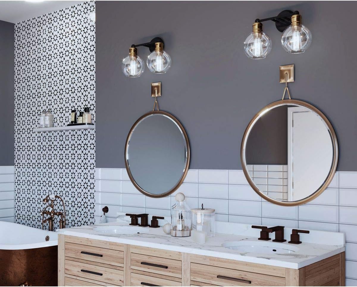 Hansford Collection 2-Light Clear Glass Coastal Bath Vanity Light Antique Bronze
