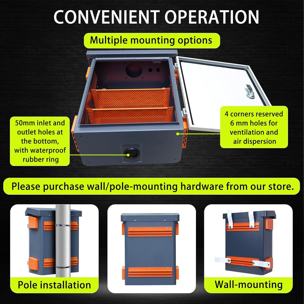 Outdoor Electrical Enclosure Nema Box with Rain Hood Weatherproof Box for Electronics Junction Box with Fan Vented, Electrical Cabinet with Mounting Track Hole in Back 16X20X8