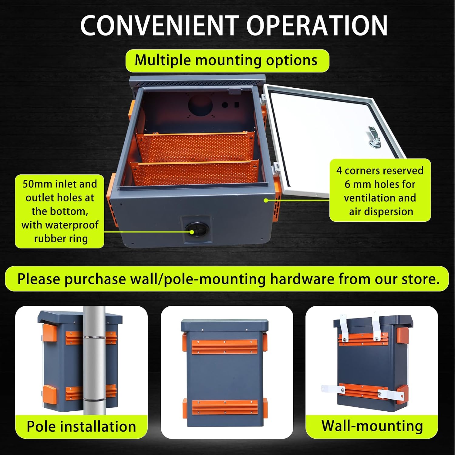 Outdoor Electrical Enclosure Nema Box with Rain Hood Weatherproof Box for Electronics Junction Box with Fan Vented, Electrical Cabinet with Mounting Track Hole in Back 16X20X8