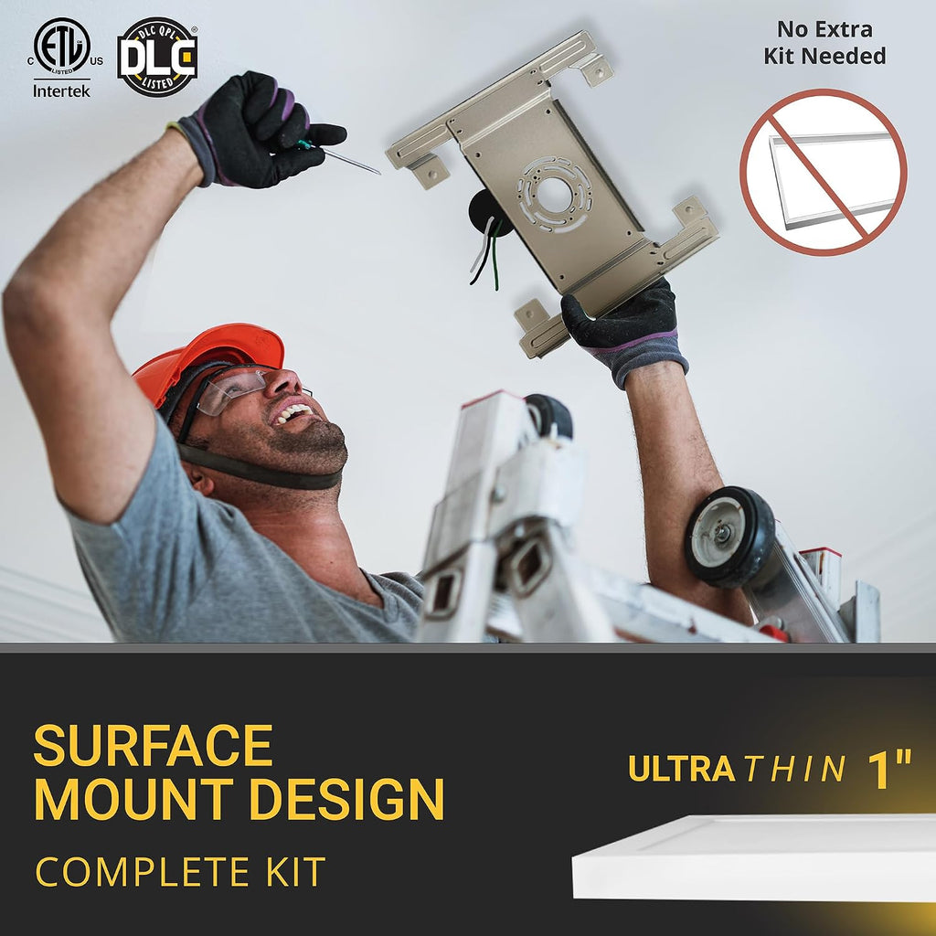 NUWATT 2x2 FT Square Surface Mount Flat Panel LED Light, 120-277V, 3CCT 3000K/4000K/5000K Selectable, 4000LM, 40W, Internal Driver, Dimmable 0-10V, Damp Rated, 2x2 Flush Mount Ceiling Light, 1' Thick