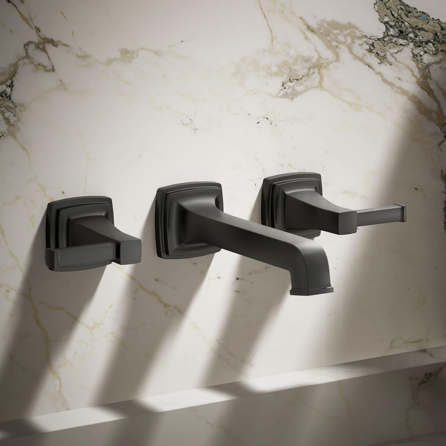 KOHLER T26432-4-BL RIFF Widespread wall-mount bathroom sink faucet trim, Matte Black