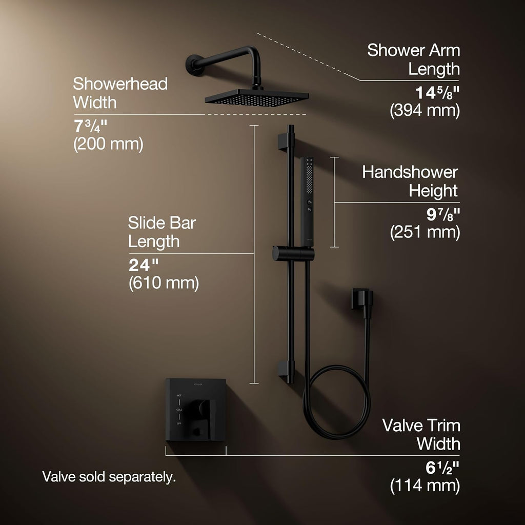 Kohler K-26273-G-BL Honesty Shower Kit with Showerhead, Handshower, and Trim, 1.75 gpm, Matte Black