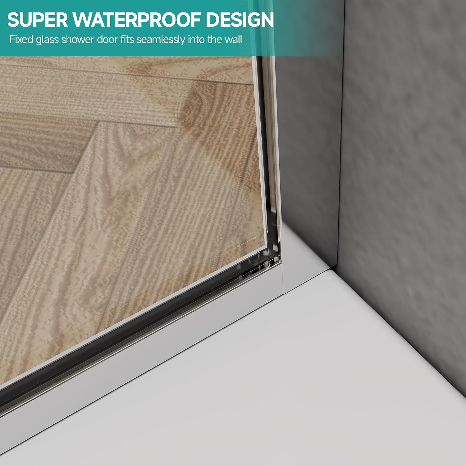 3/8' w/Coat Hook Fixed Shower Glass Panel, 36' W x 76' H, Polished Chrome | Frameless Fixed Shower Screen;Coat Hook;SGCC Tempered Glass;Easy Clean Coating;Aluminum;Single Shower Door