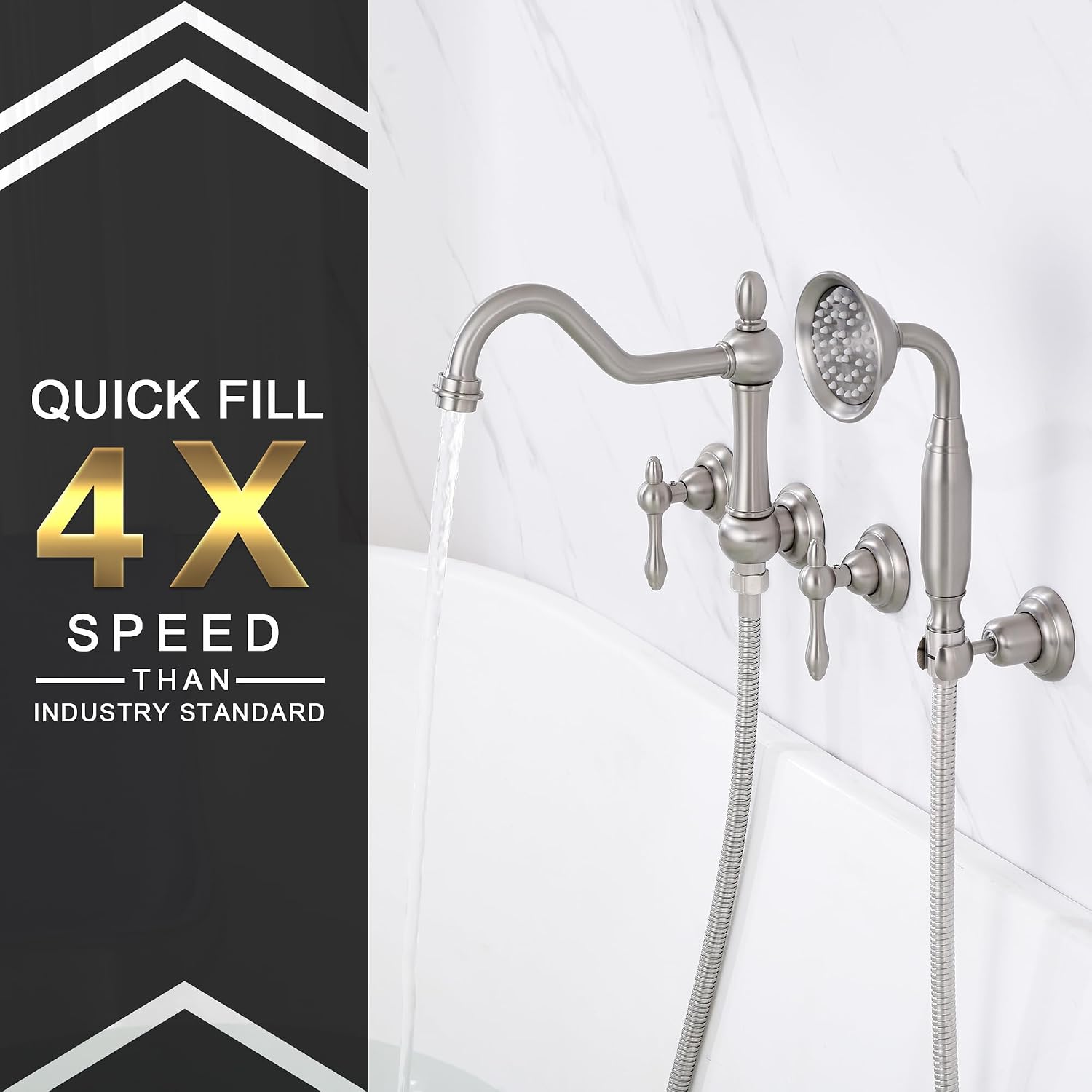 SUMERAIN Brushed Nickel Wall Mount Bathtub Faucet with Handheld Sprayer Traditional Tub Filler with Rough-in Valve