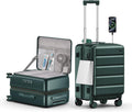 Expandable 20Inch Carry On Luggage Airline Approved - Top Opening Hardside Travel Suitcase Unbreakable -with Cup Holder,USB Charge,Side Pothook, 360°Spinner Wheels, TSA Lock-Green