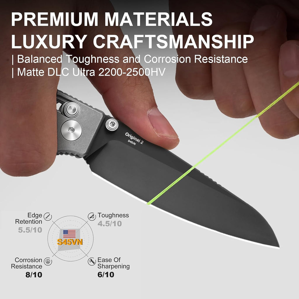 Kizer Original 2 EDC Pocket Knife, 3.19' S45VN Sheepsfoot Folding Knife with Titanium Handle, Thumb Stud Opener Clutch Lock, for Camping Hiking Fishing Ki3605.2SA1