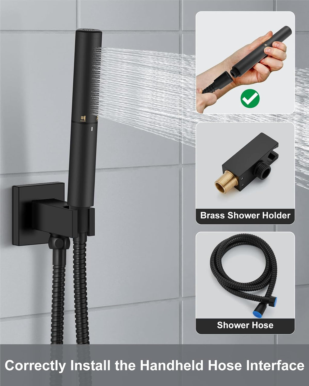 Aolemi Shower Faucet Set, High Pressure Shower System with 2-in-1 Handheld Sprayer, Wall Mount Fixture Combo with Rough-in Valve, 12 Inch Shower Head, Matte Black