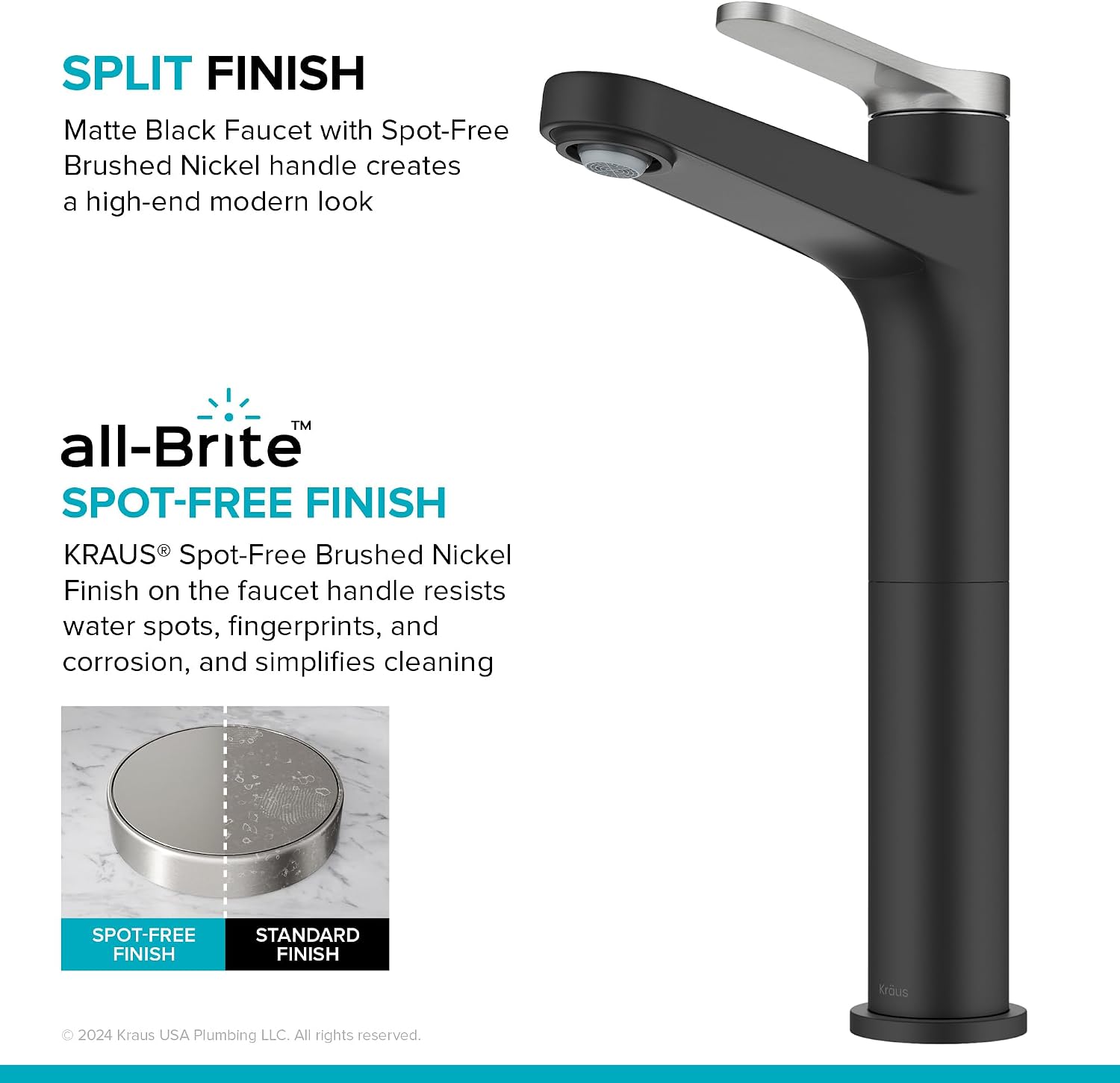 KRAUS Indy Bathroom Faucet for Vessel Sink in Spot-Free Brushed Nickel/Matte Black with Single Handle, Pop Up Drain and Supply Lines, KVF-1410SFBNMB