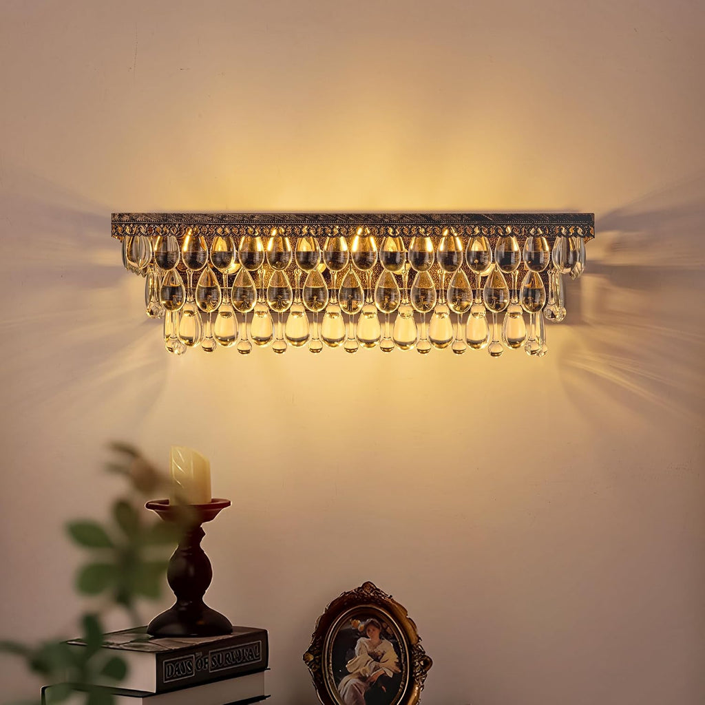 Wellmet Bathroom Vanity Light Fixtures Over Mirror 4 Lights Antique Bronze Crystal Bathroom Wall Light Fixtures Dimmable, Farmhouse Vintage Sconces for Mirror Cabinets, Powder Room, Bedroom, 24' L