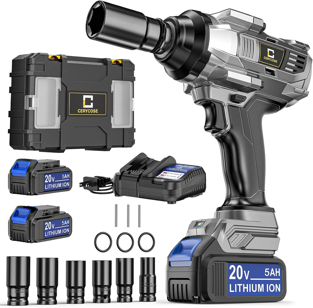 Cordless Impact Wrench Compatible with Dewalt Battery, 900FT-LBS Brushless Electric Impact Gun Includes LED Work Light, 2100RPM High Torque Impact Driver, with 2 * 5AH battery 3A 60W Fast Charger