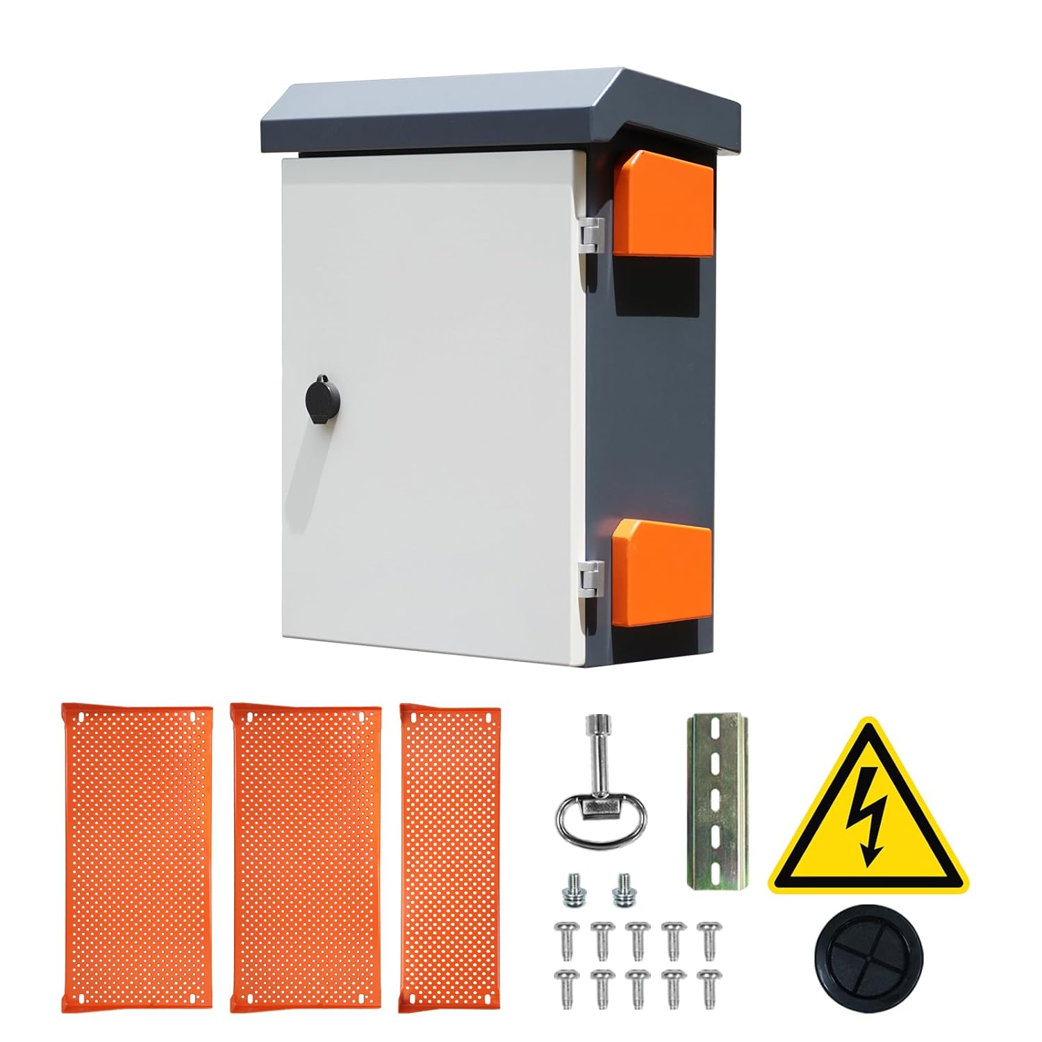 Outdoor Electrical Enclosure Nema Box with Rain Hood Weatherproof Box for Electronics Junction Box with Fan Vented, Electrical Cabinet with Mounting Track Hole in Back 16X20X8