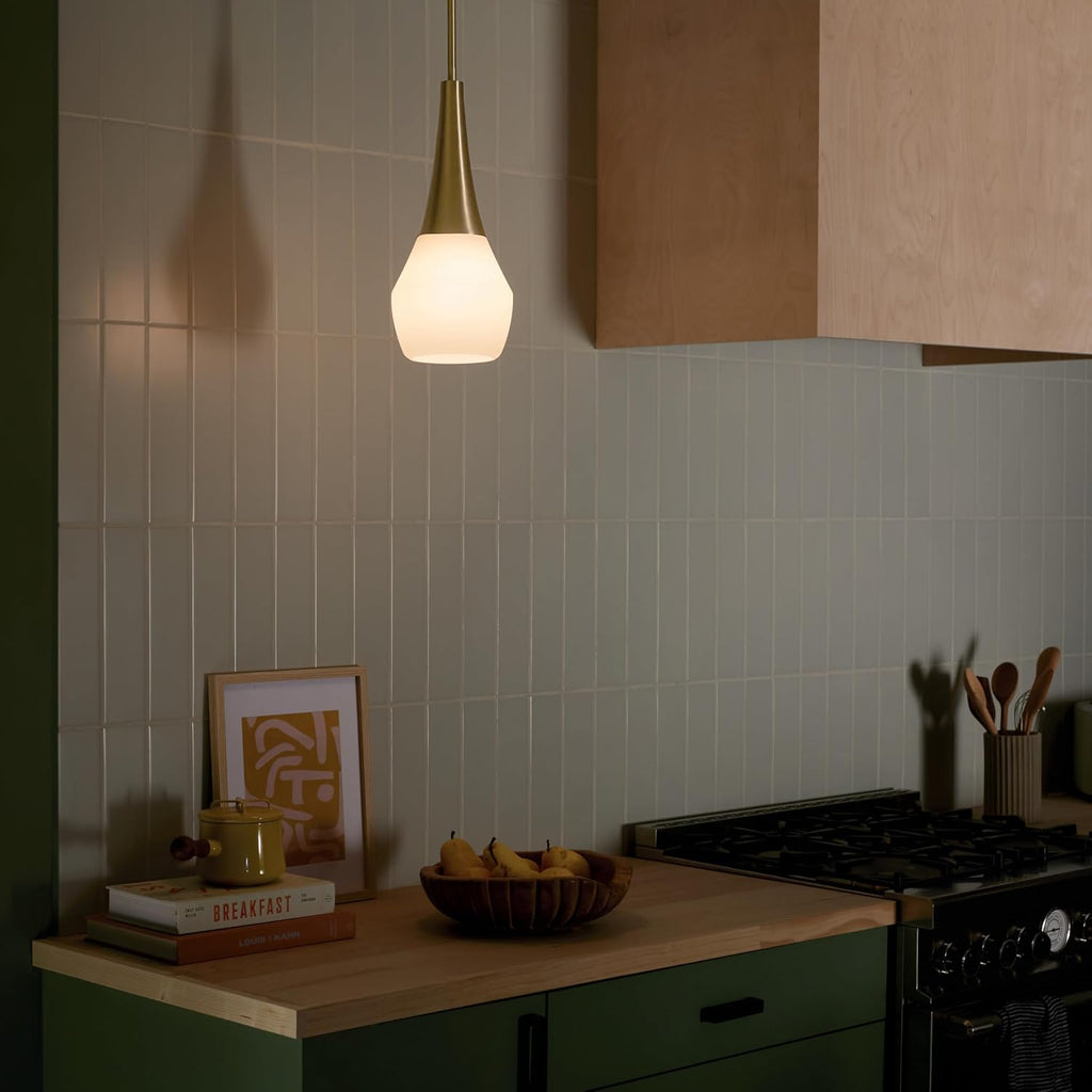 Kichler Deela Single Pendant Light Fixture for Kitchen Island with Satin Etched Cased Opal Glass in Champagne Bronze, Modern Hanging Lamp (7' x 17'), 52529CPZ