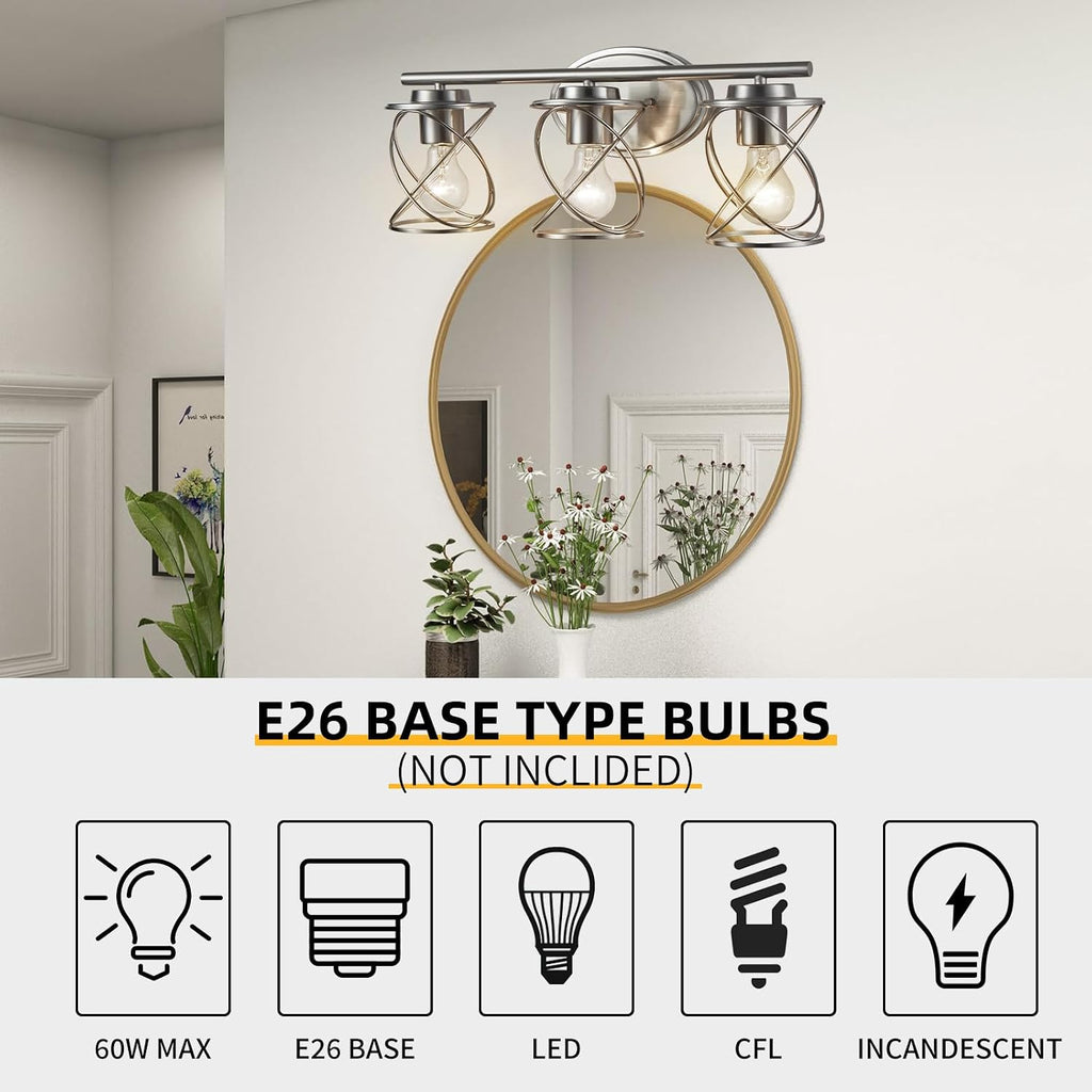 mavcadonf 3-Lights Bathroom Vanity Lights, Bathroom Light Fixtures Over Mirror, Brushed Nickel Vanity Light, Farmhouse Wall Lights with Clear Glass Shade, Bathroom Wall Lamp for Mirror Kitchen Bedroom