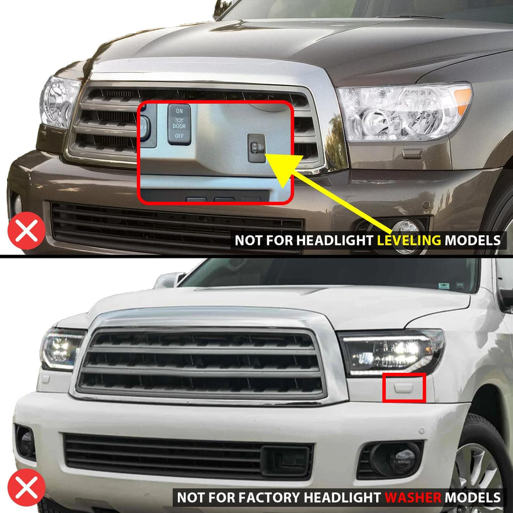 AmeriLite Replacement for 2007-2013 Toyota Tundra | 2008-2017 Sequoia Quad Projector w/High Power LED Tube & Signal Set - Passenger and Driver Side