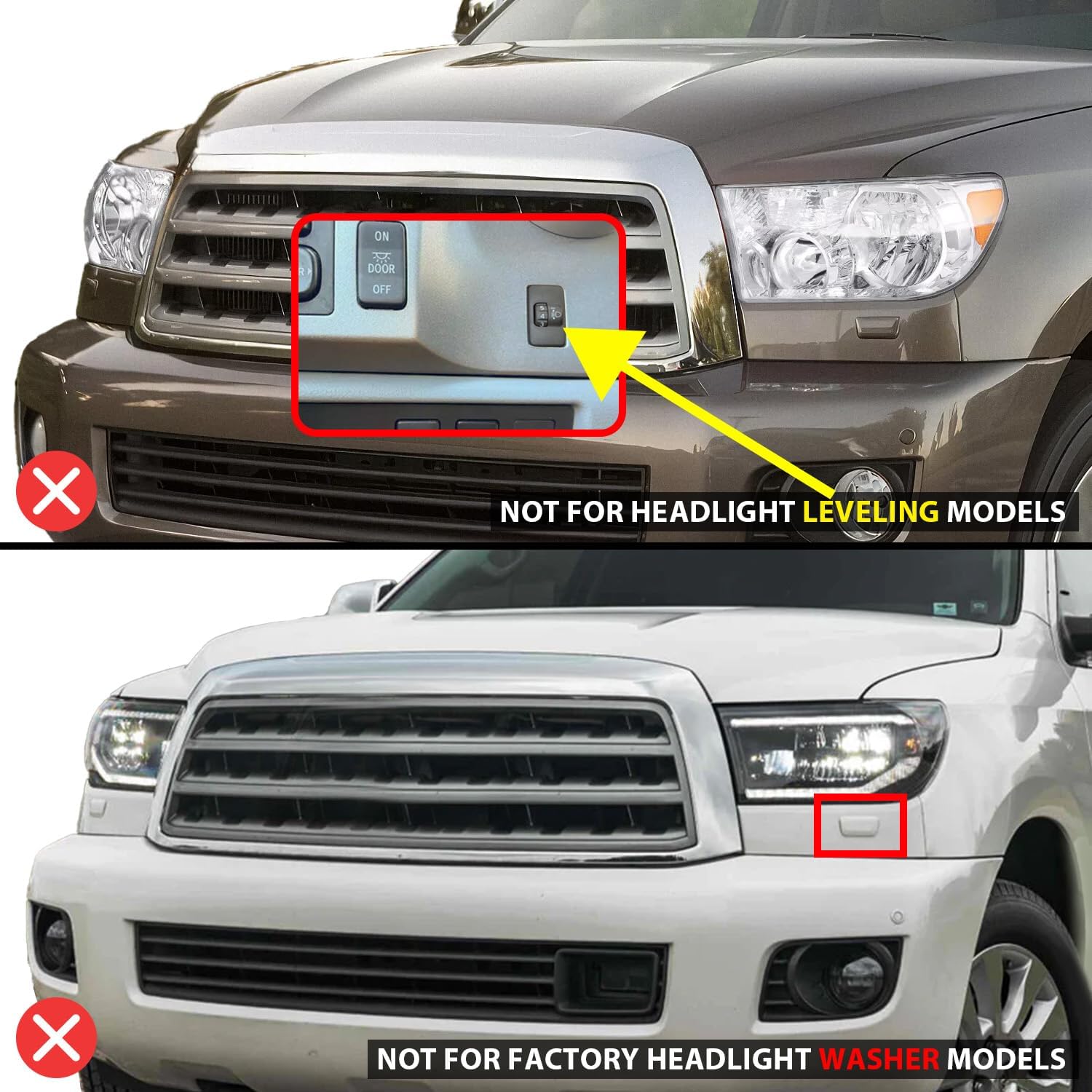AmeriLite Replacement for 2007-2013 Toyota Tundra | 2008-2017 Sequoia Quad Projector w/High Power LED Tube & Signal Set - Passenger and Driver Side