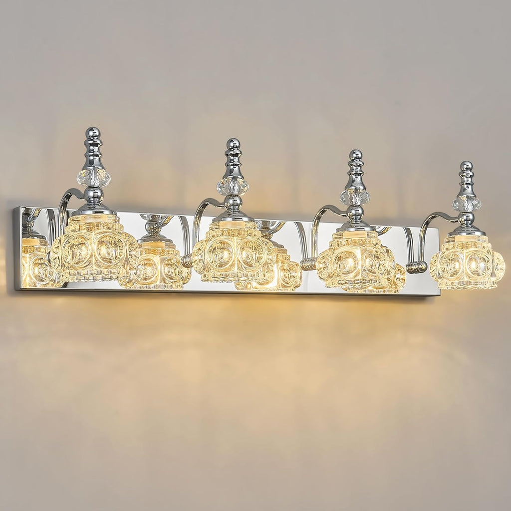4-Light Vintage Bathroom Vanity Light Fixture Industrial Chrome with Glass Shade Vanity Light Fixtures Over Mirror Glass Bathroom Vanity Lighting Fixtures G9 Bulb Wall Lights