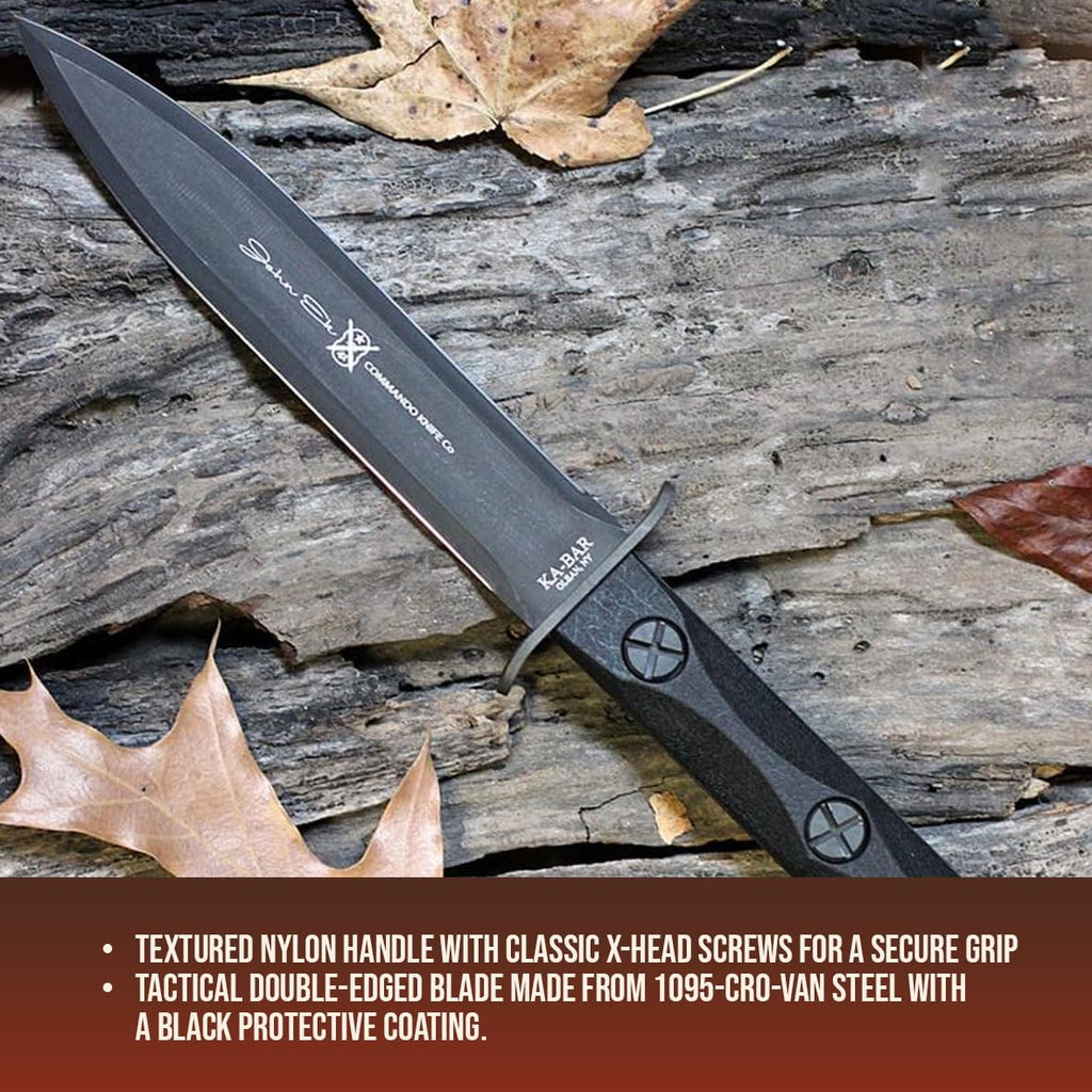 KA-BAR John Ek Commando Knife Co. - EK44 a 6.625 inch 1095 Cro-Van Steel Blade sets in a Glass Filled Nylon Handle 12.625 inch Overall. 56-58 HRC Made in USA