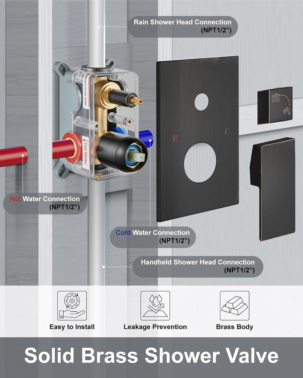 Aolemi Shower Faucet Set, High Pressure Shower System with 2-in-1 Handheld Sprayer, Wall Mount Fixture Combo with Rough-in Valve, 16 Inch Shower Head, Oil Rubbed Bronze